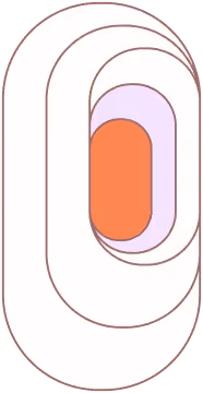 Abstract oval shapes nested inside each other with an orange center and a surrounding light purple shape.