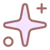Pink and purple stylized sparkling star and geometric shapes on white background.