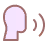 Icon of a person speaking with sound waves indicating speech or voice output.