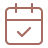 Brown calendar icon with a check mark inside representing a scheduled date.