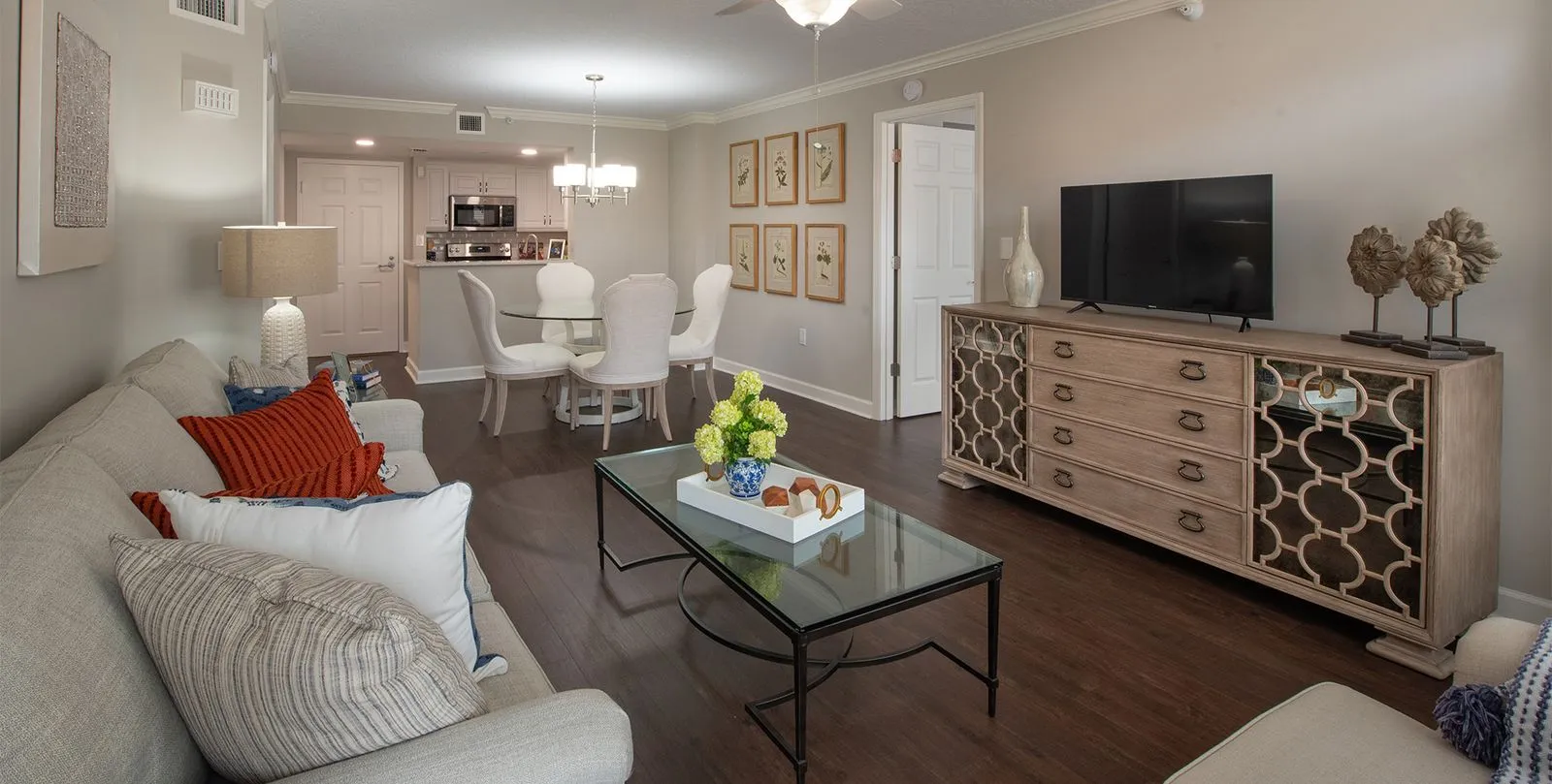 Architectural rendering of a modern living room in new construction, featuring stylish furnishings, natural light, and a sleek design layout.