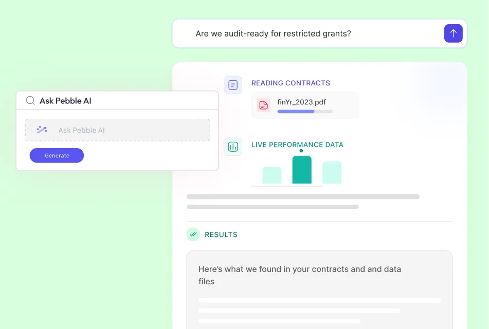 Ask a question in plain language. Pebble AI pulls the right contract, reads the terms, layers in real-time performance data, and gives you a decisive answer — no folder digging, no waiting.