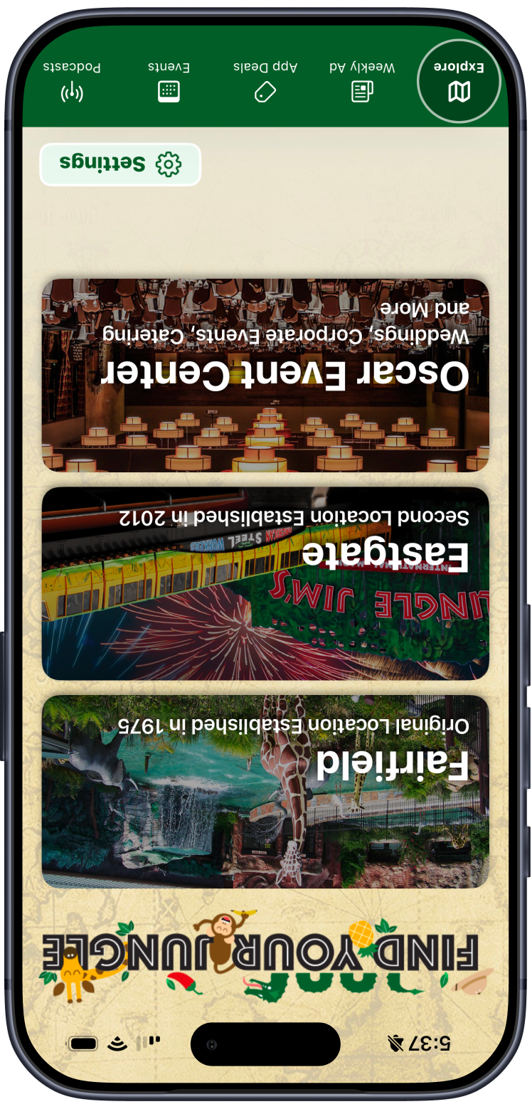 Jungle Jim's mobile app shown on iPhone