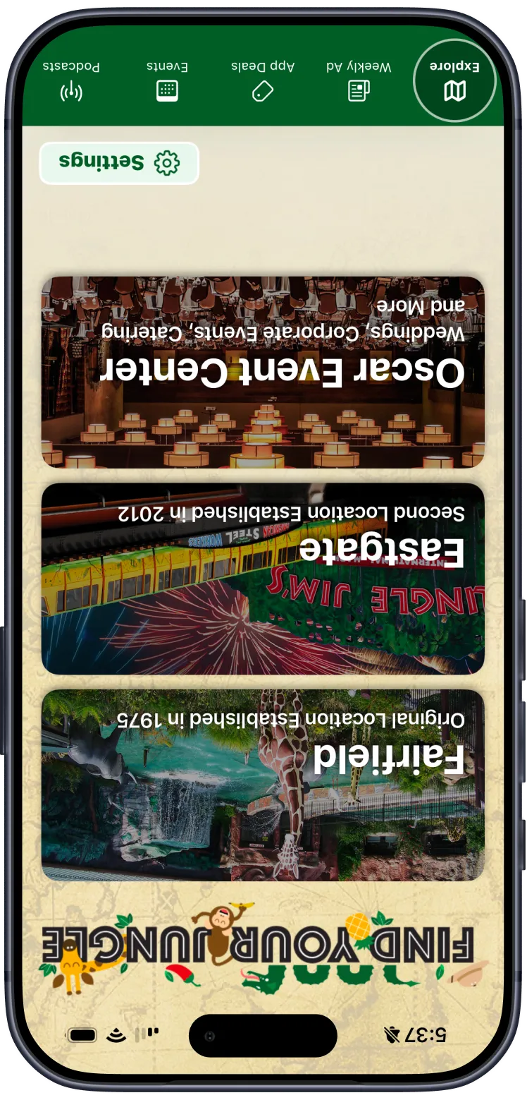 Jungle Jim's mobile app shown on iPhone