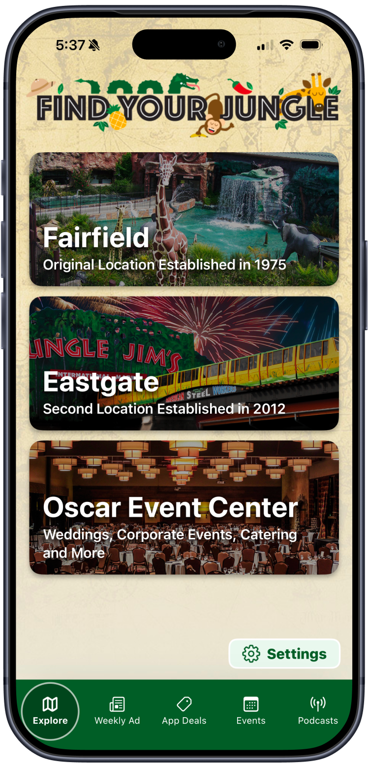 Jungle Jim's app on iPhone