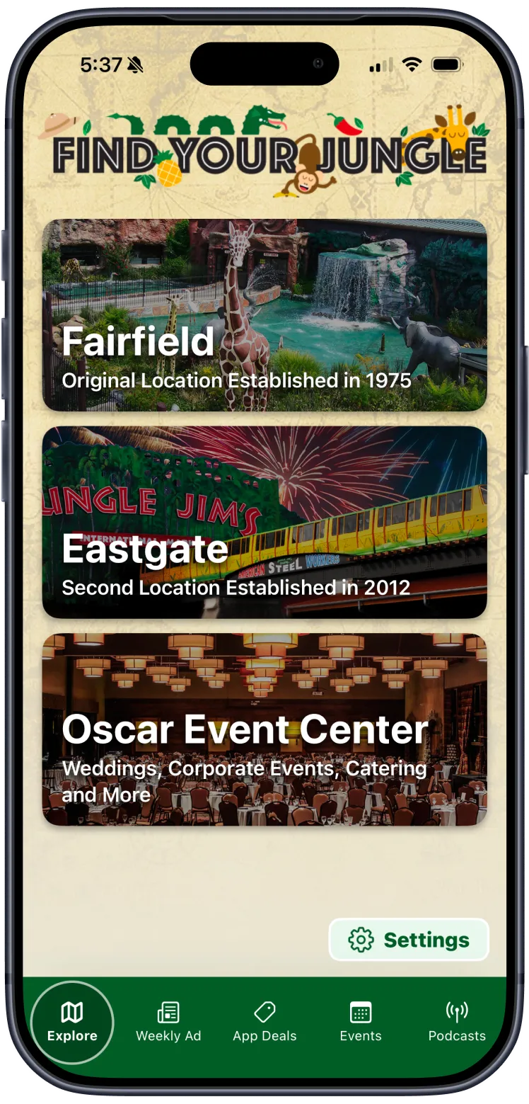 Jungle Jim's app on iPhone