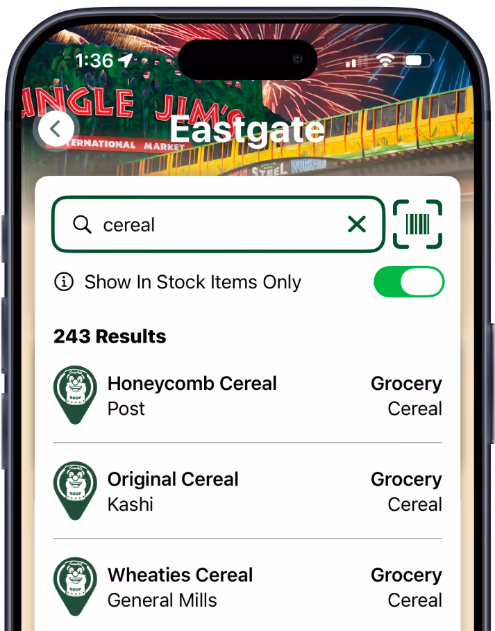 Jungle Jim's app screen