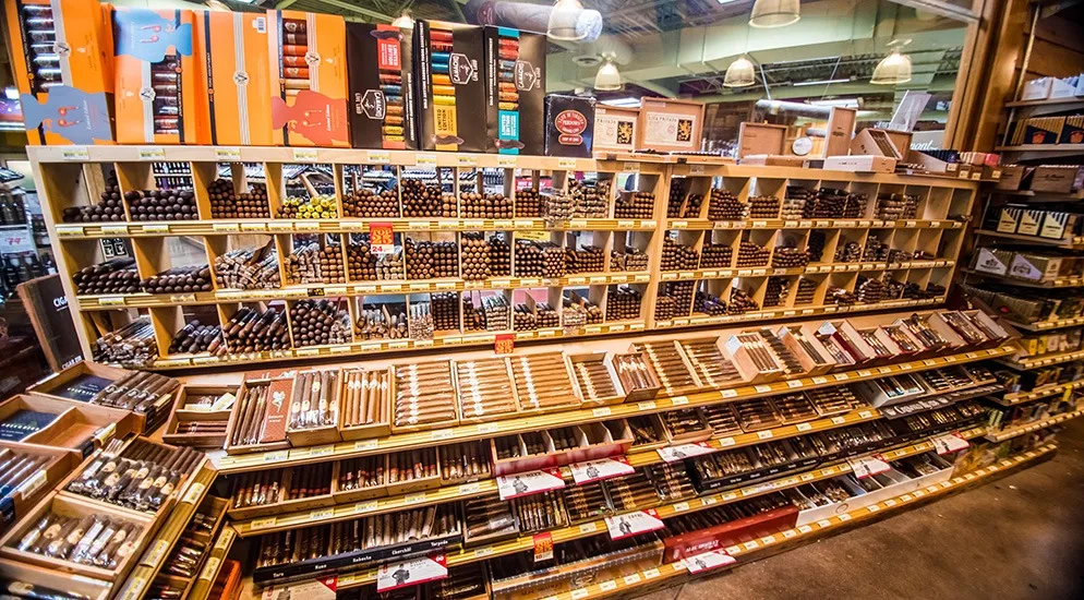 Cigar display shelves at Jungle Jim’s