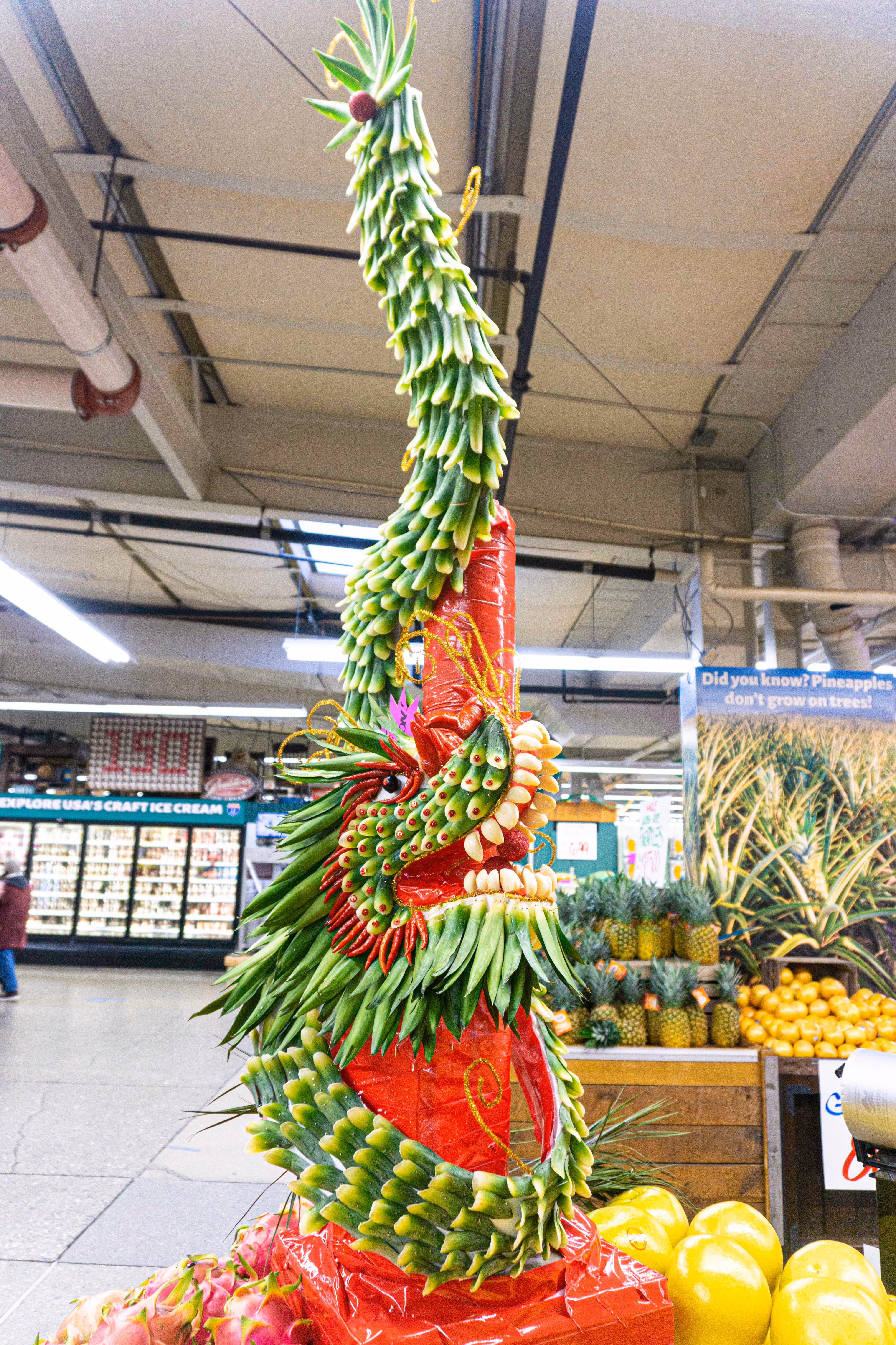 Produce display shaped like a dragon