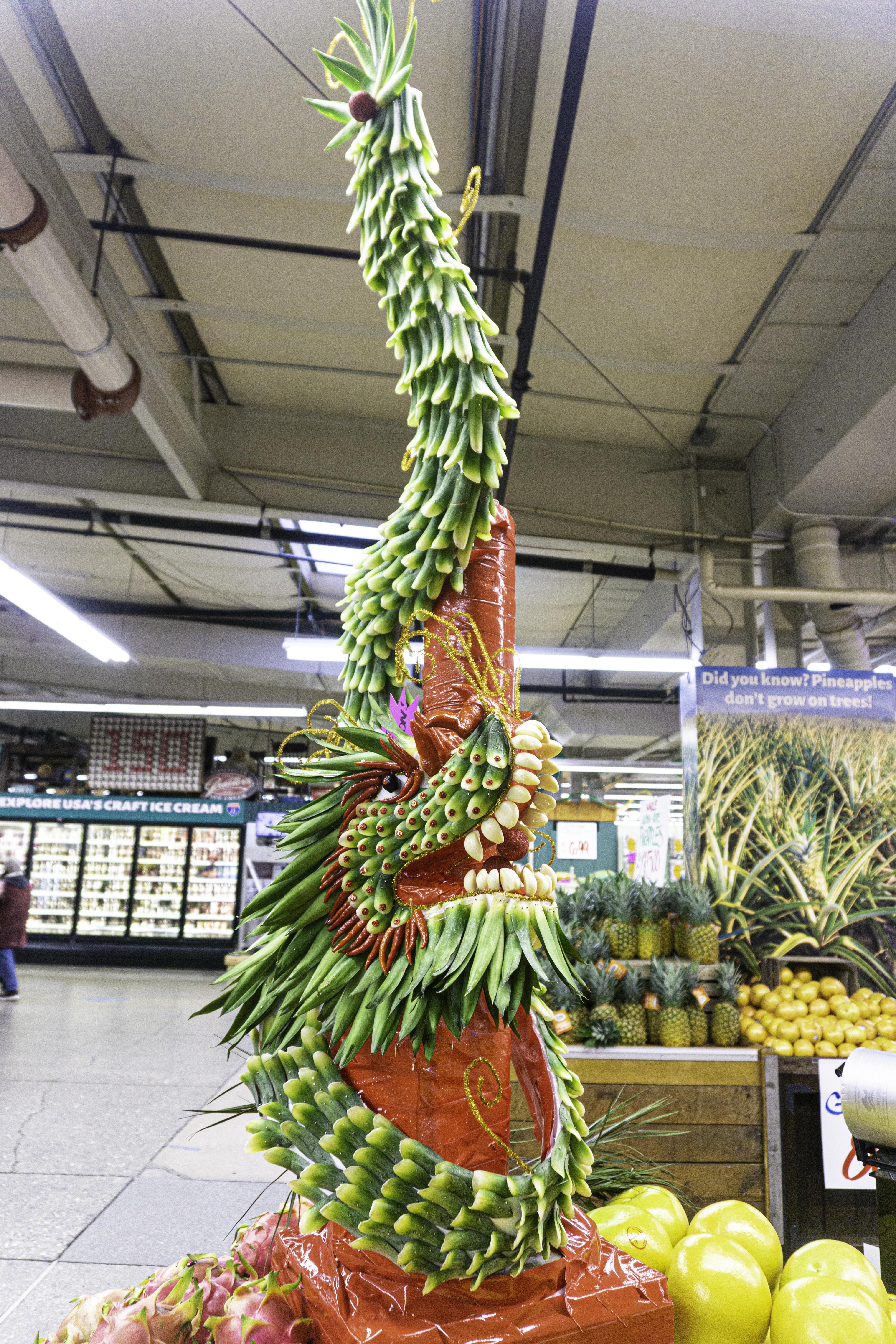 Produce display shaped like a dragon