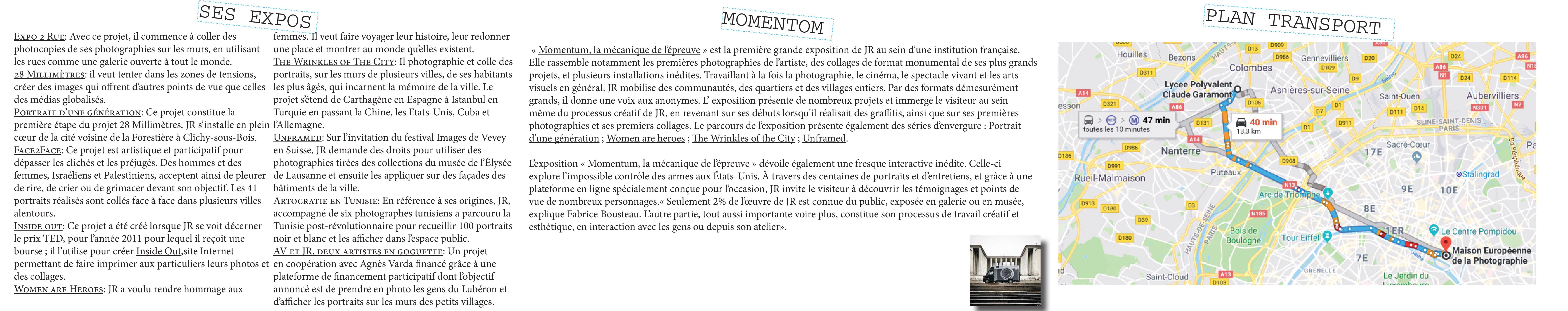 Version 2018 du verso : projets de l'artiste JR sous les titres Ses expos et Momentum
