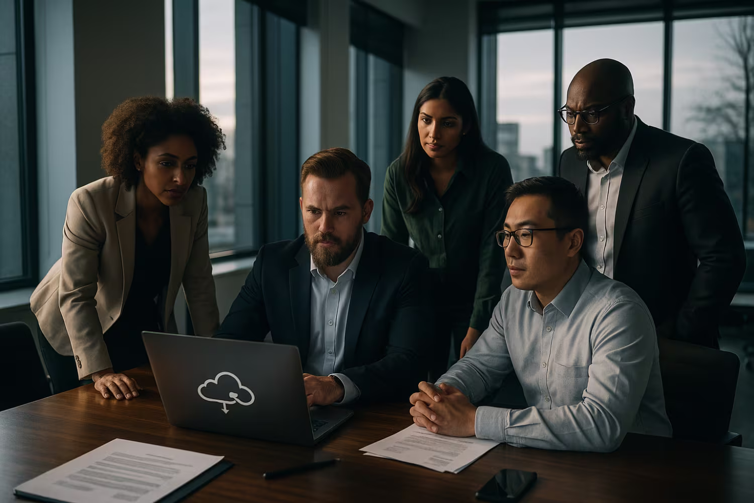 Diverse cloud migration consultants collaborating