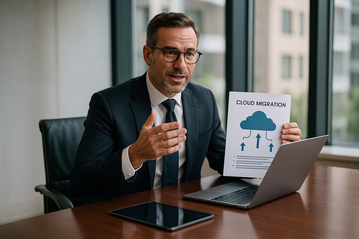 Businessman discussing cloud migration strategy