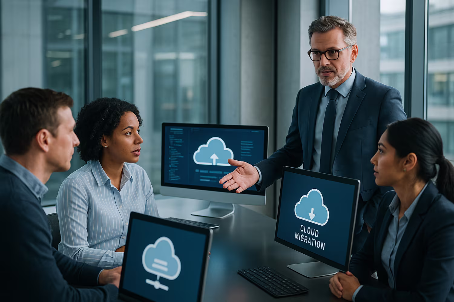 IT consultant guiding cloud migration discussion