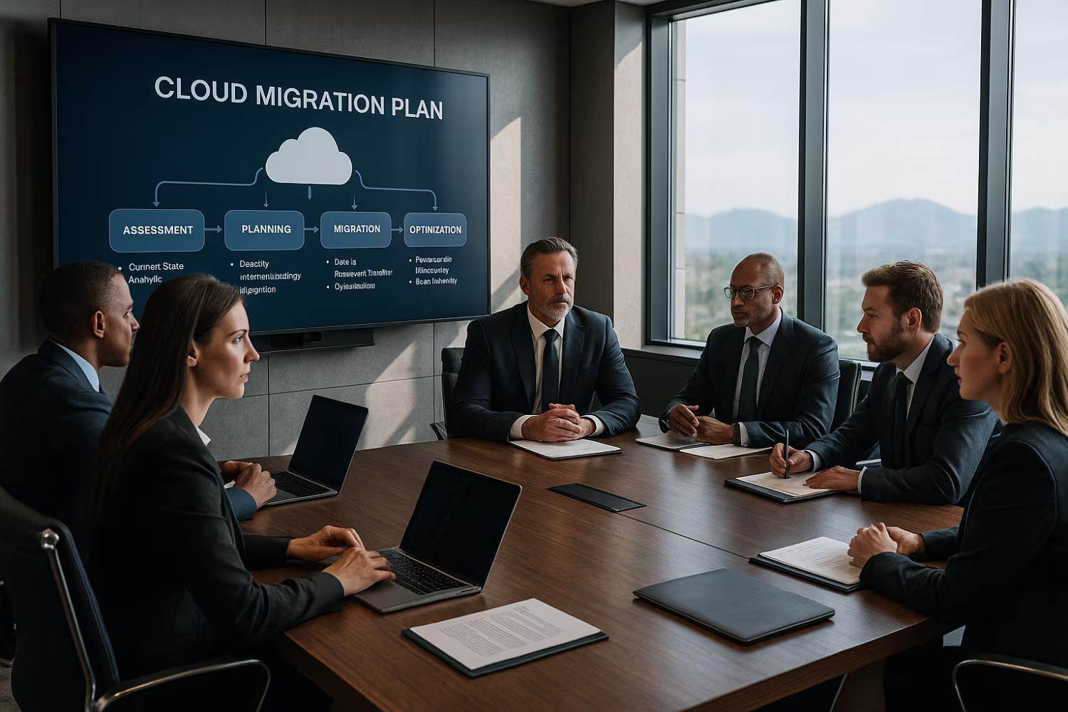 Team discussing cloud migration plan
