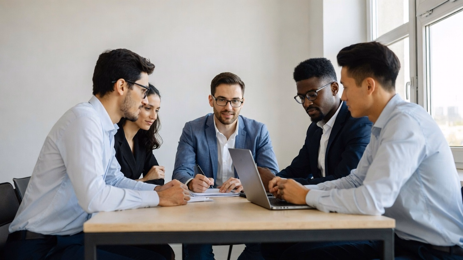 MEETING TABLE An IT professional two to four people seated around a meeting