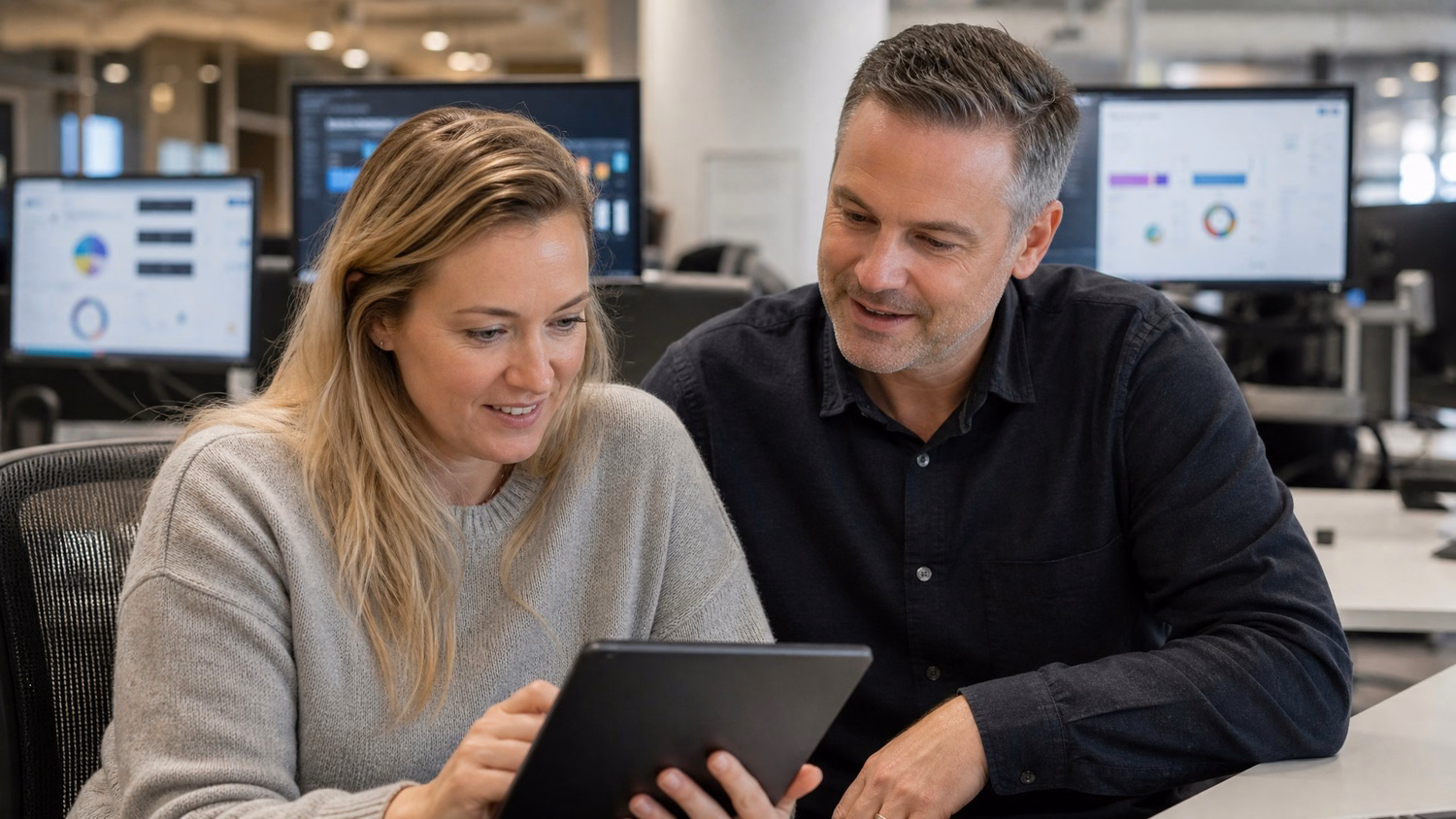 IT support team reviewing tablet ticket escalations 57 chars
