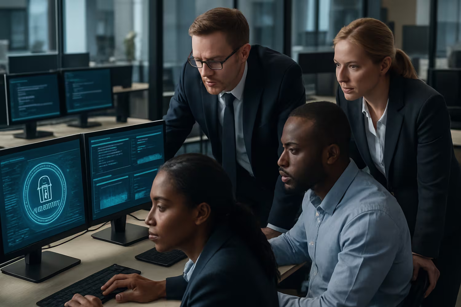 Diverse team conducting IT security audit