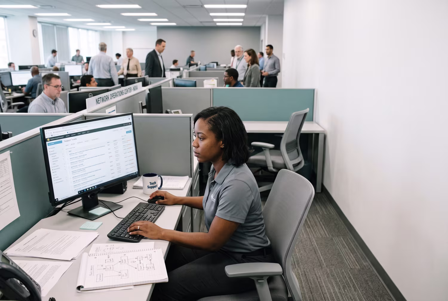 IT professional resolving issues on helpdesk ticketing screen