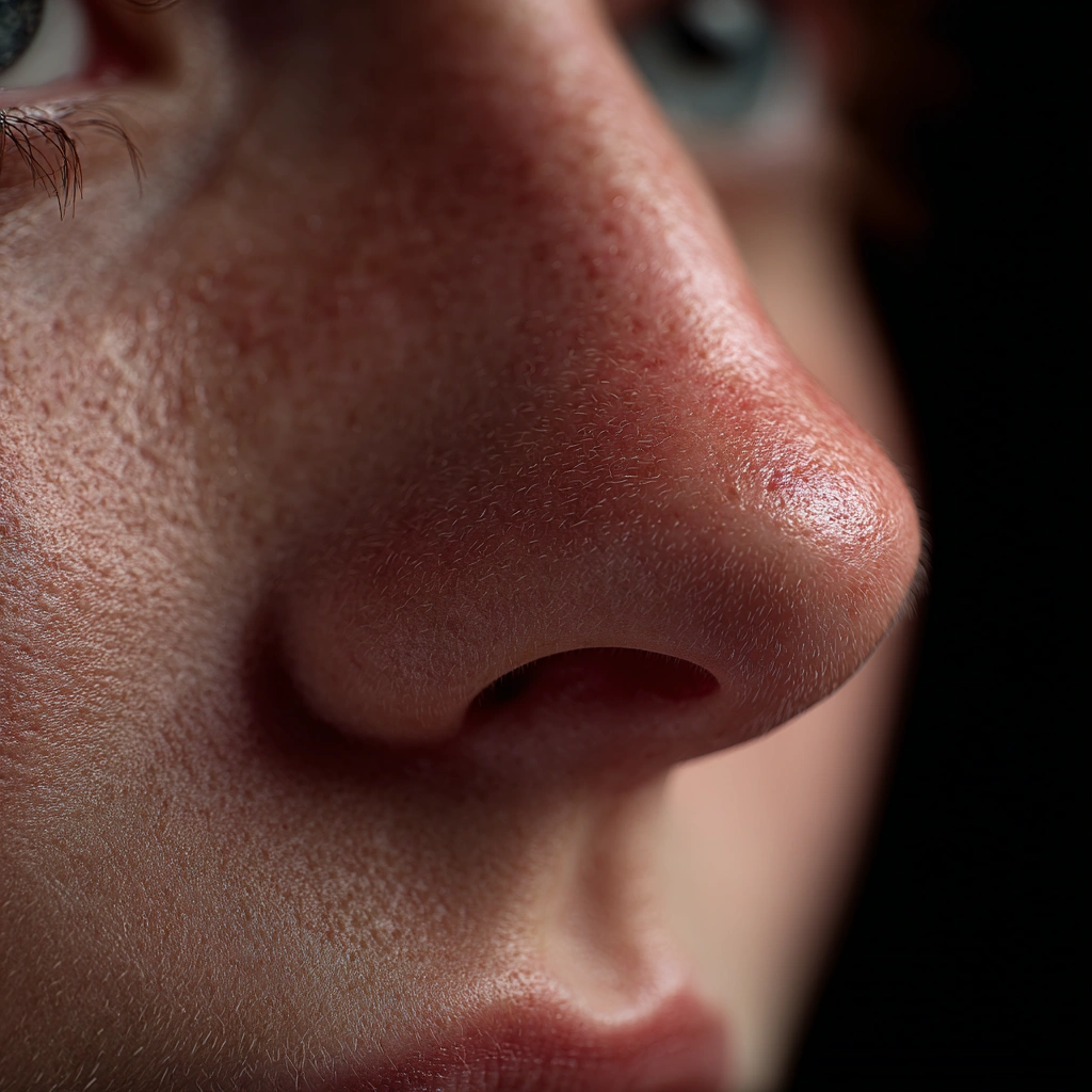 Primer plano del perfil inferior de un rostro y cuello, mostrando piel clara y textura natural.