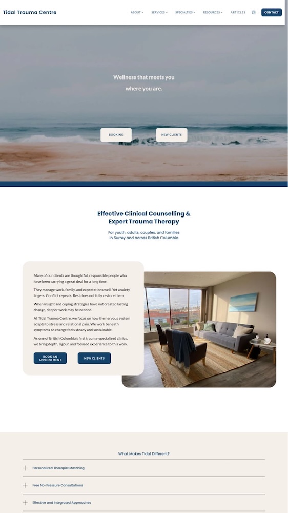 Tidal Trauma Center - Custom therapy website designed by Polarix Digital