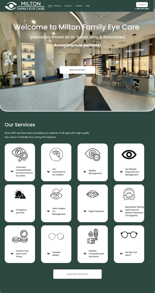 Milton Eye Care - Custom optometry website designed by Polarix Digital