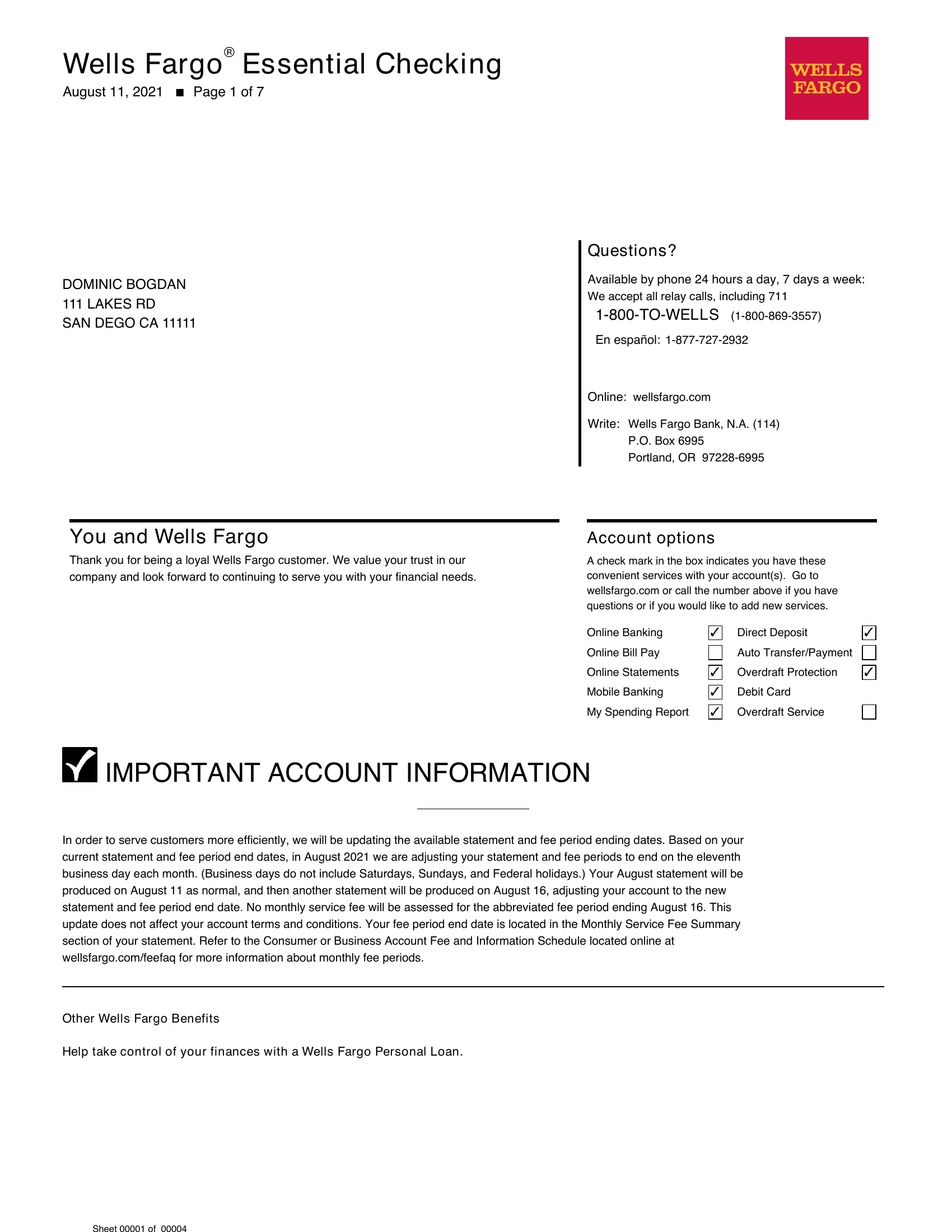 A bank account statement