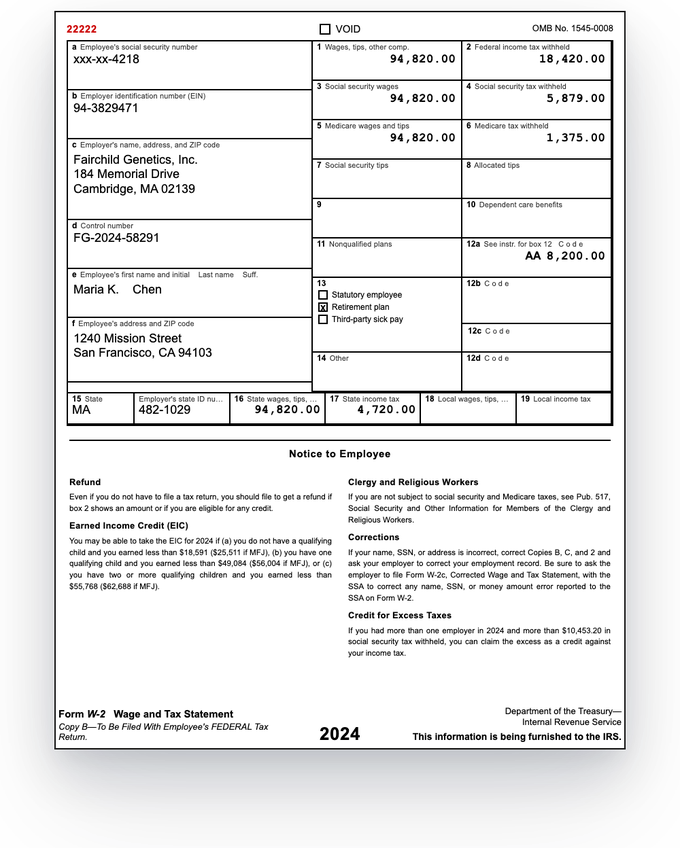 Tax form — sample extracted by Sensible