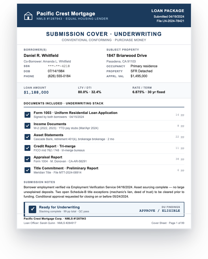 Loan application packet — sample extracted by Sensible