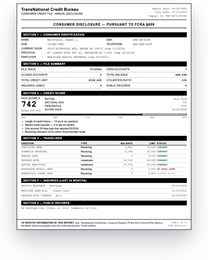 Credit report — sample extracted by Sensible