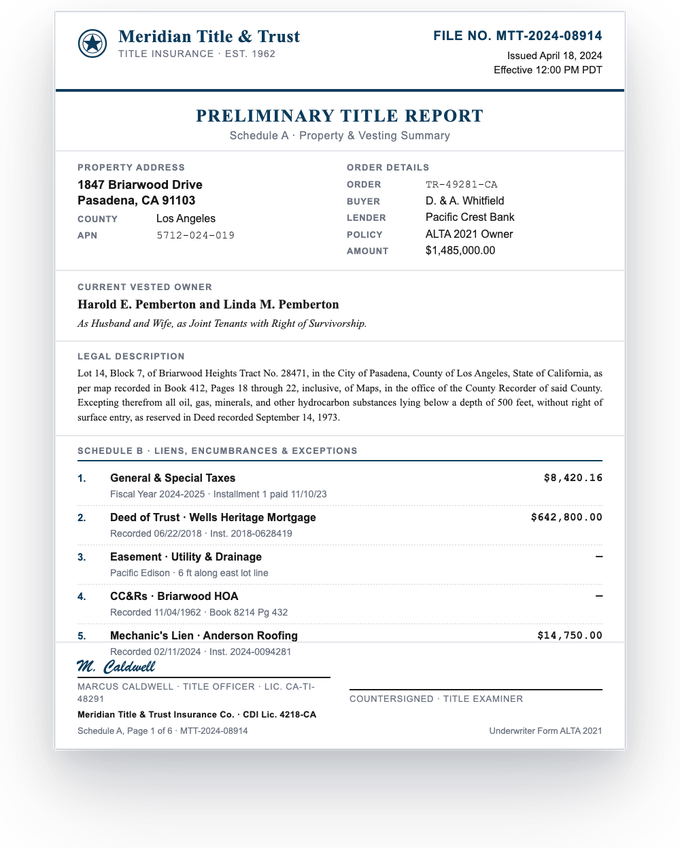 Appraisal and title report — sample extracted by Sensible