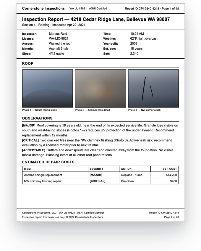 Property inspection report — sample extracted by Sensible