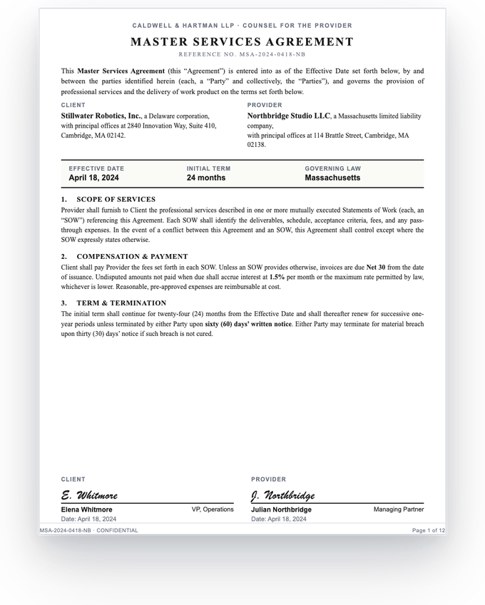 Contract — sample extracted by Sensible