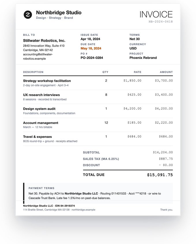 Invoice document — sample extracted by Sensible