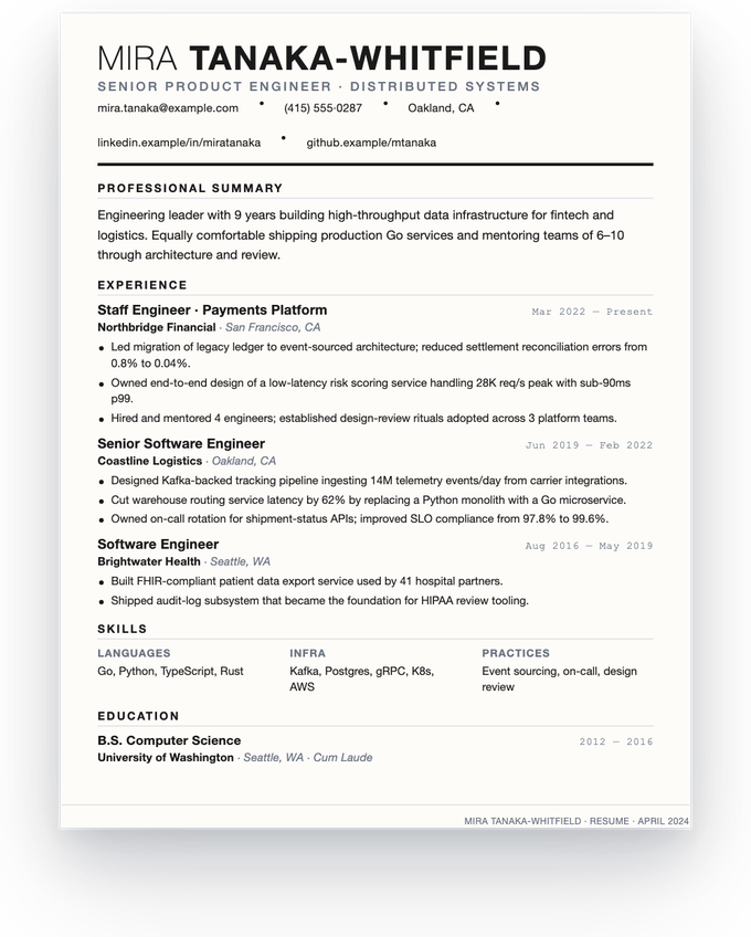 Resume document — sample extracted by Sensible