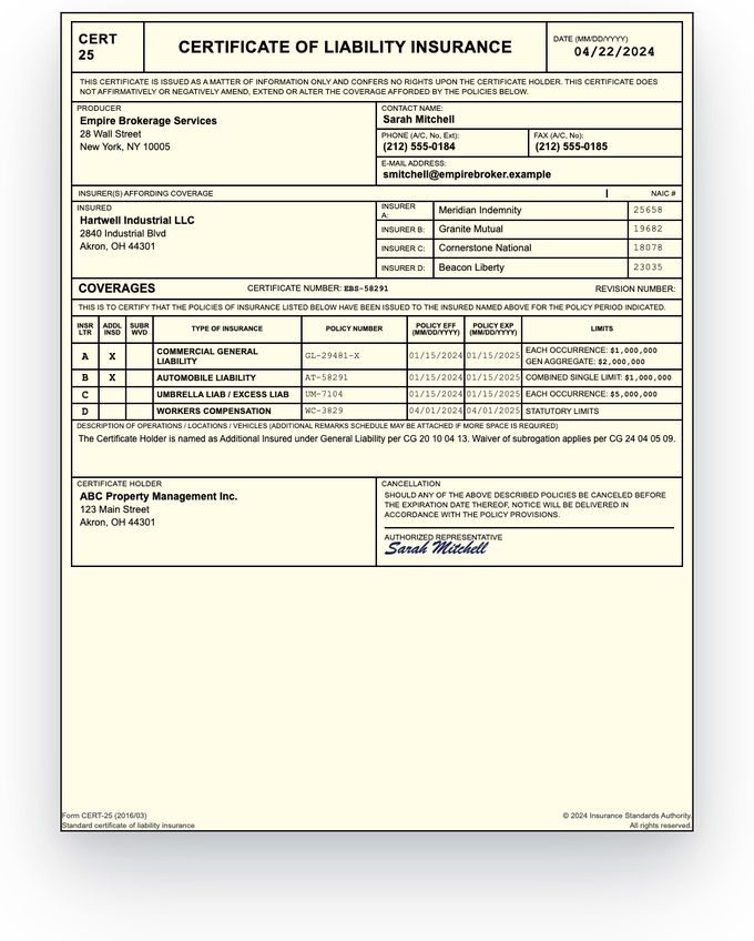 ACORD form — sample extracted by Sensible