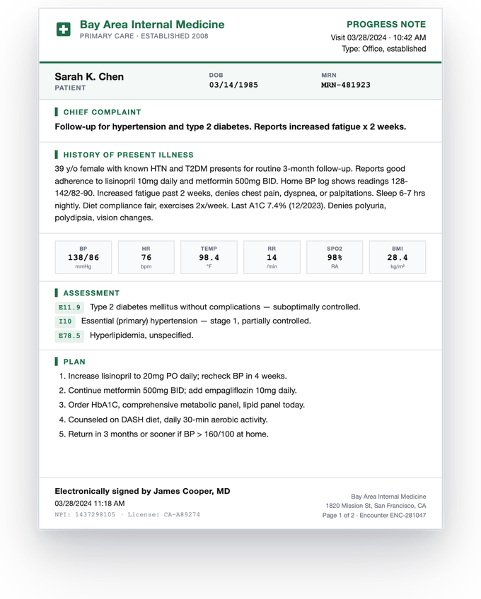Medical record document — sample extracted by Sensible