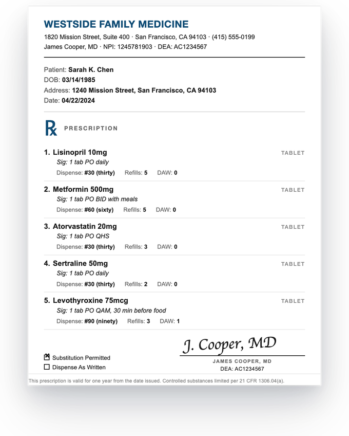 Prescription — sample extracted by Sensible