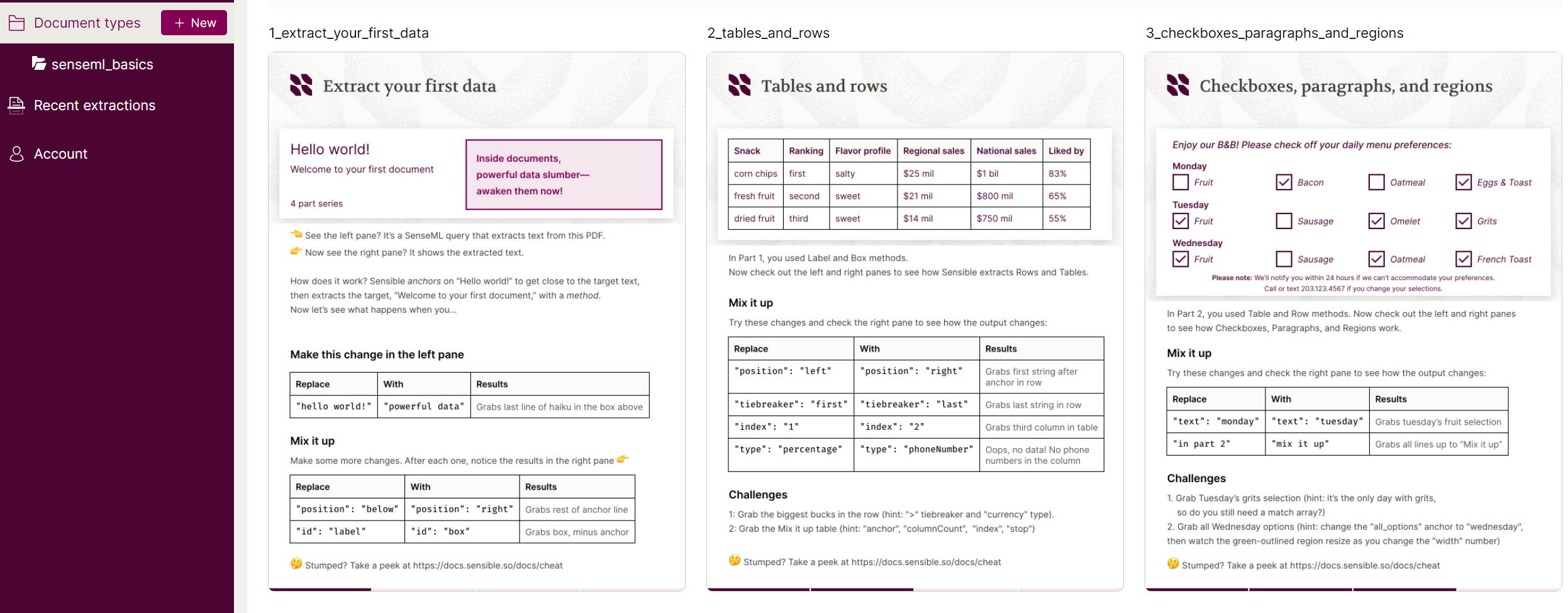 self-serve walkthroughs in Sensible dashboard