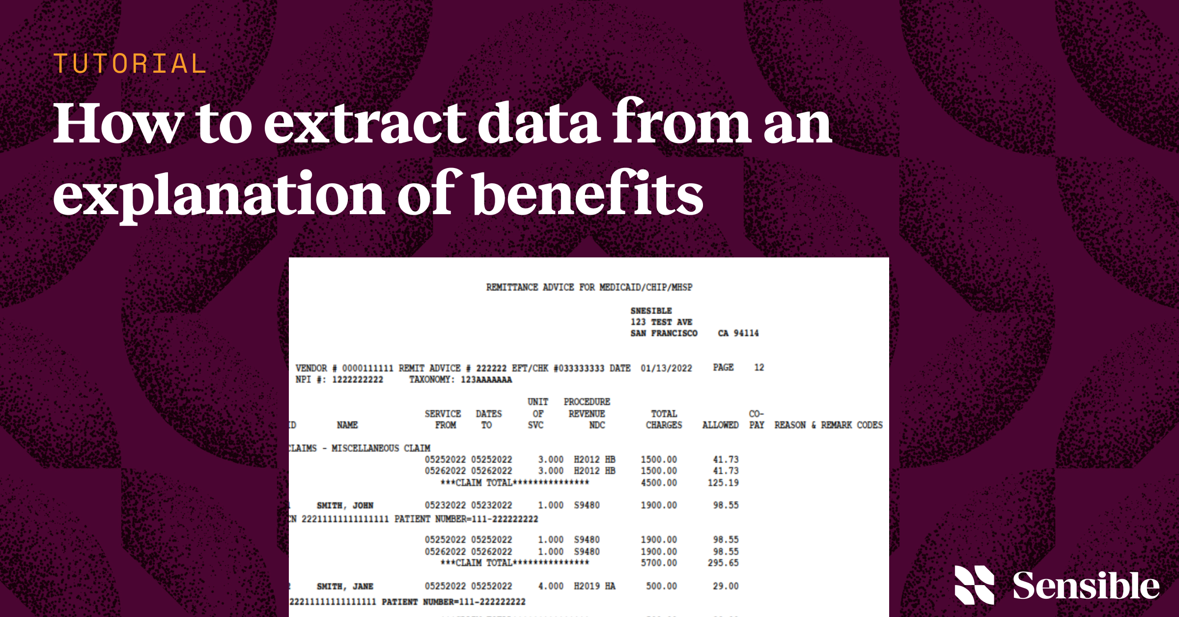 How to extract data from Explanation of Benefits documents
