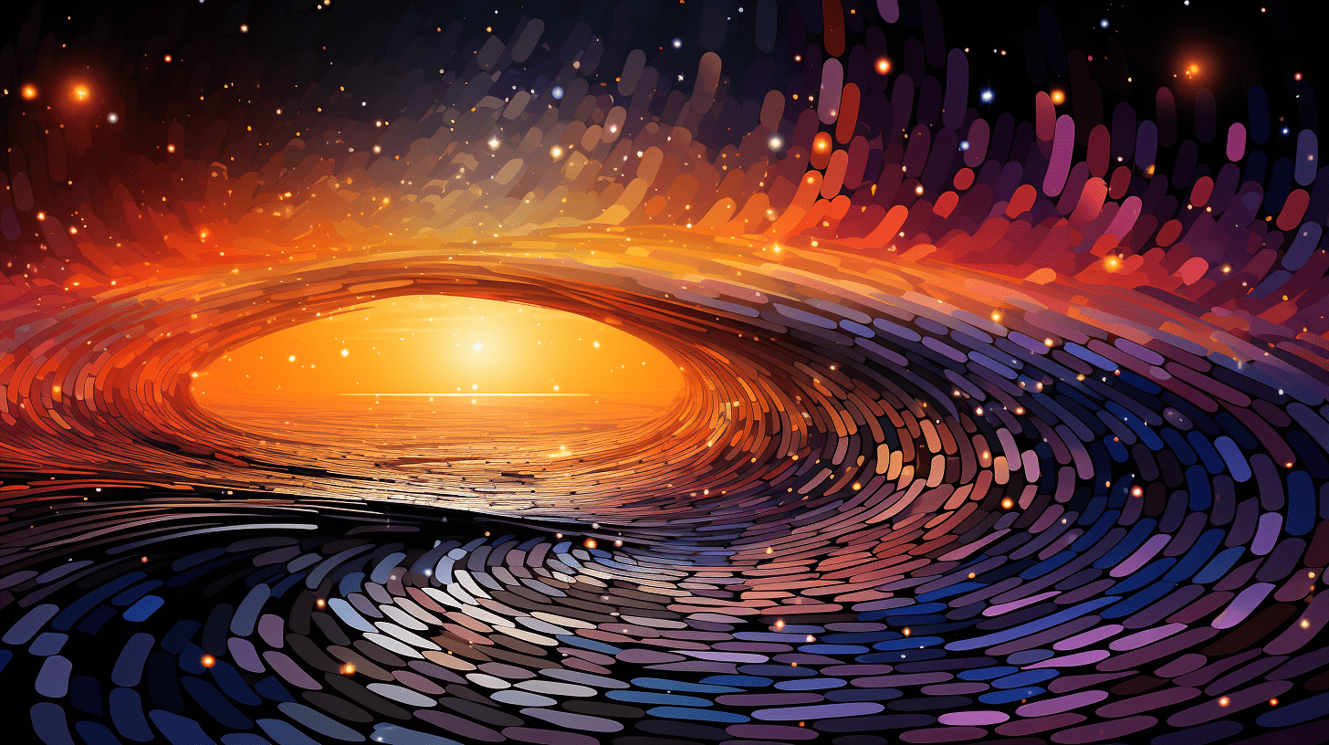 graphic of an abstract bridge with vibrant colors