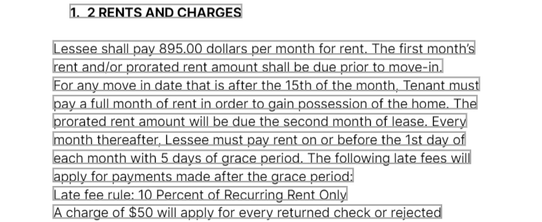 Lease section about rents and charges