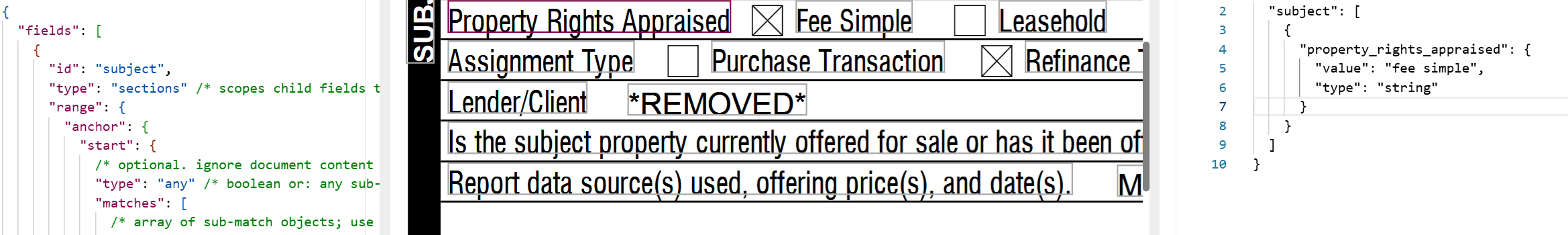 Extracting property rights appraised from a Form 1004 residential appraisal report using the Checkbox and Pick Values methods