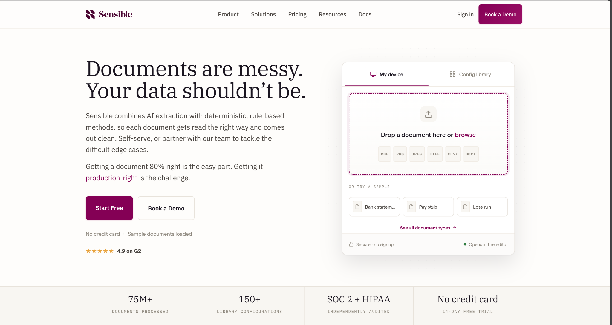 Sensible document automation platform interface