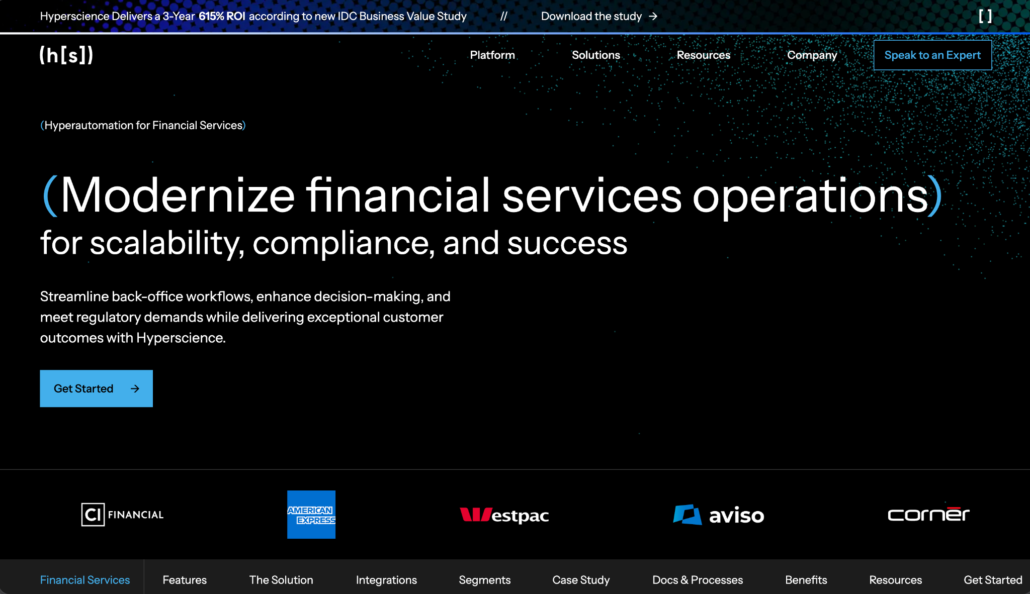 Hyperscience financial services page hero, Modernize financial services operations, with bank and enterprise customer logos