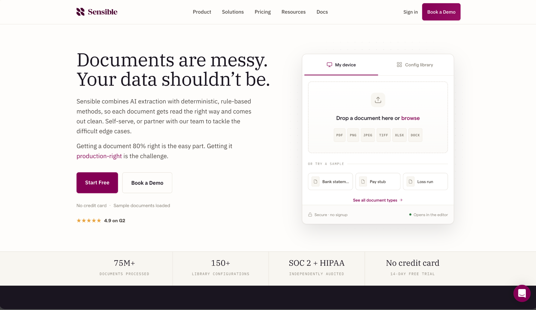 Sensible document processing platform for extracting data from varied document formats