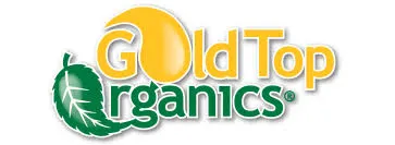 Gold Top Organics logo with a yellow circle and a green leaf icon.