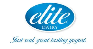 Elite Dairy logo with slogan Just real, great tasting yogurt.