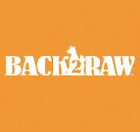 Back2Raw logo with a white dog silhouette above the number 2 on an orange background.
