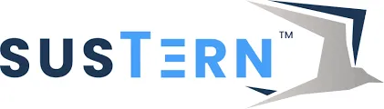 SUSTERN logo with stylized blue and black text and a gray abstract bird figure.